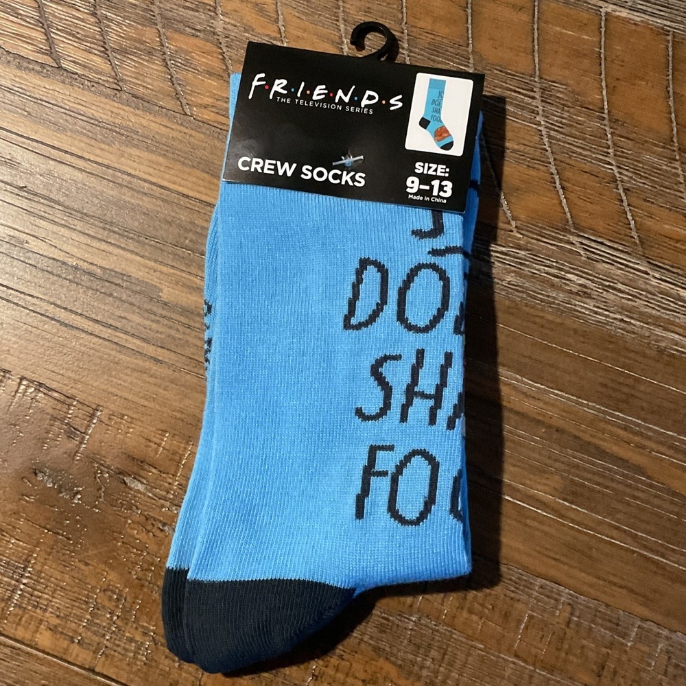 NEW Friends TV Show Joey Doesnt Share Food Crew Socks Blue Mens 9-13 90s Retro‎